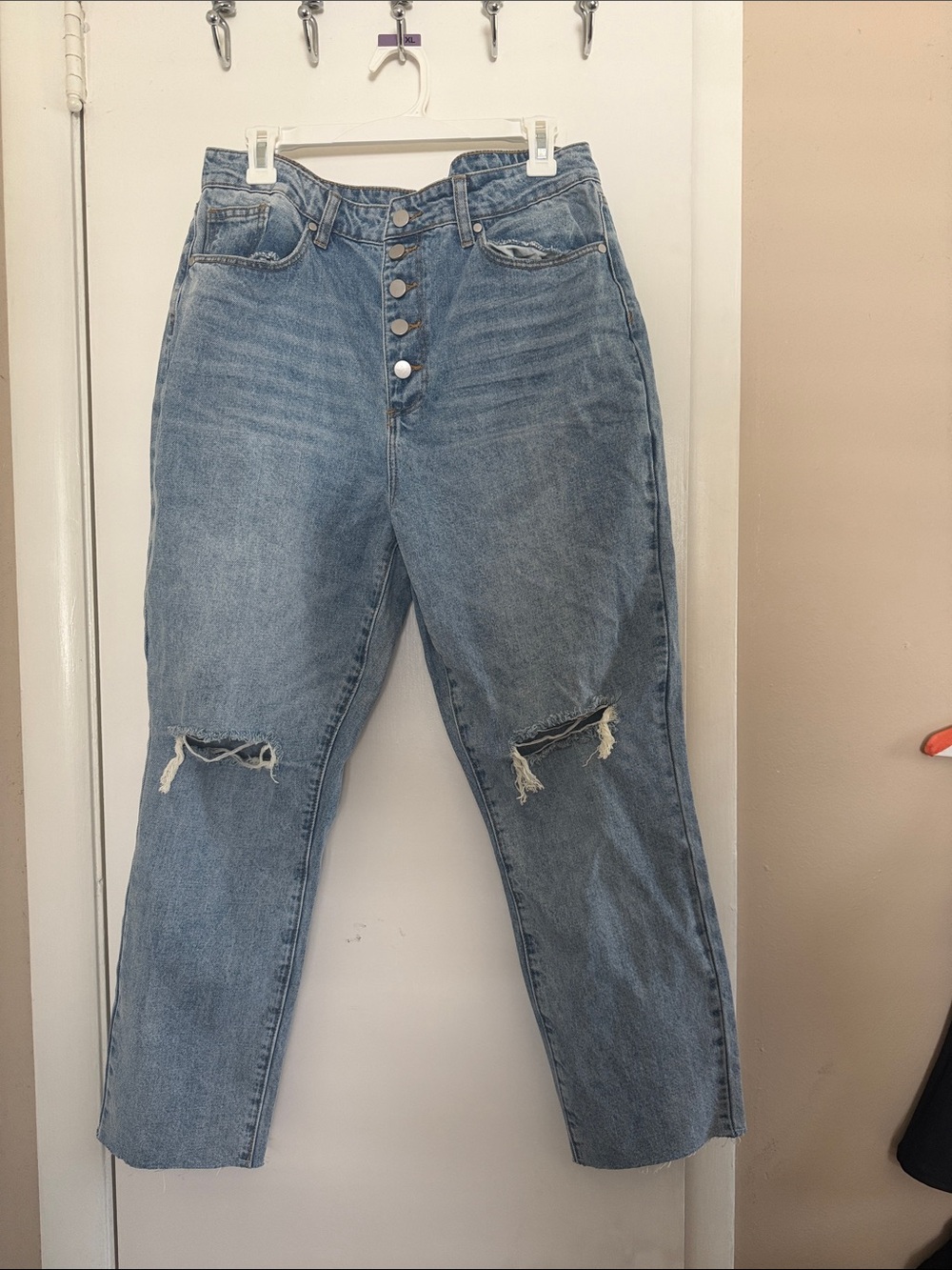 Justfab 32 High-Rise Distressed Button-Fly Women's Jeans - Light Blue